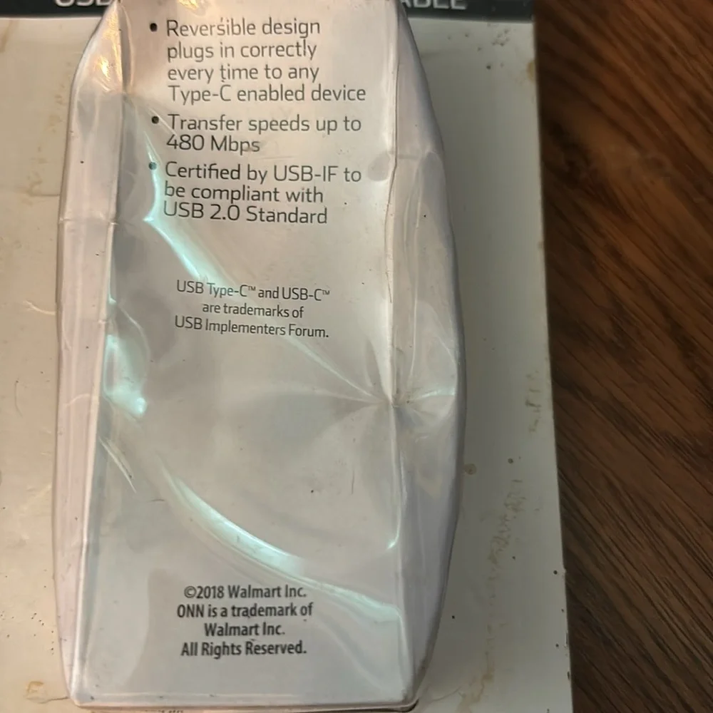 NWT NIP ONN 3 Ft Foot USB-C to USB A 2.0 Cable Type 3 Cable with Reversible Plug